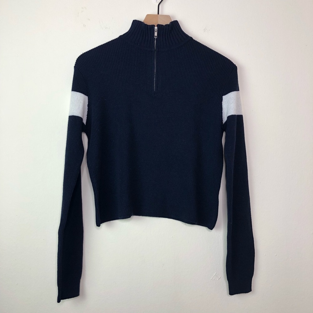 Brandy Melville Quarter Zip Mock Neck Blue Sweater - Picture 2 of 7